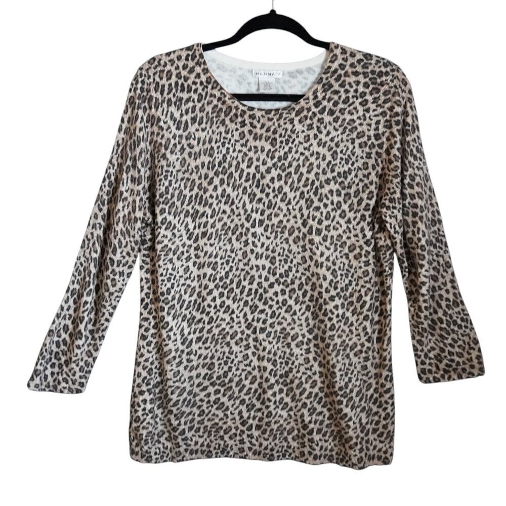Hannah Leopard Print 3/4 Sleeve Knit Sweater